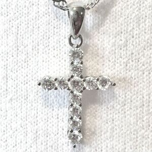Cross Necklace Sterling Silver Cubic Zirconia Pendant 925 17in Twist Chain